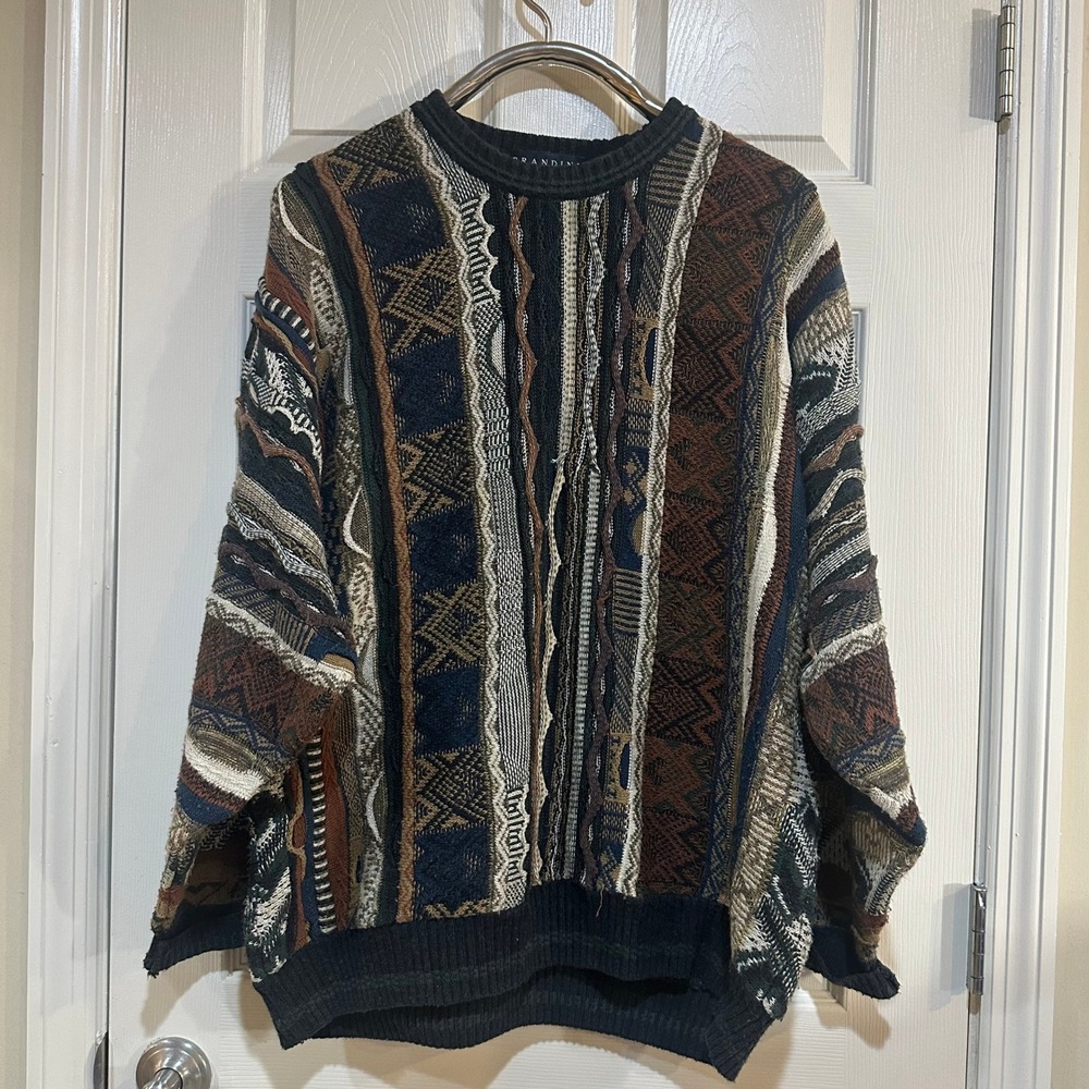 Brandini Le Collezioni Vintage 3D Textured Knit Sweater XL Earth Coogi Style